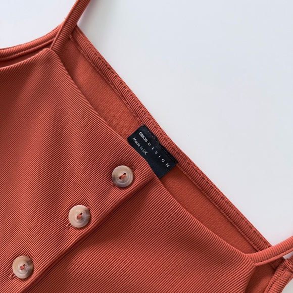 Rust Ribbed Button Front Cami Top Size S ASOS Design - Picture 3 of 10